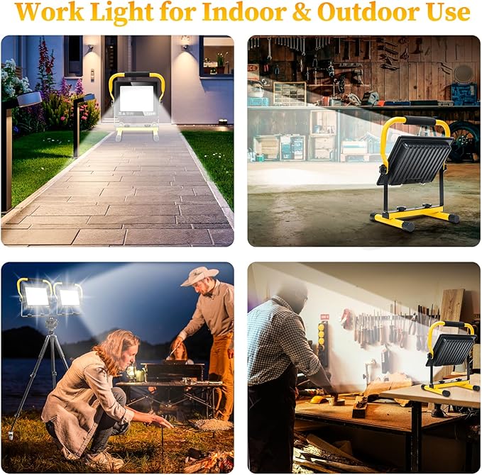 120W Led Work Light, 12000LM Portable Work Light with 16.4FT Cord, 6500K IP66 Waterproof Flood Lights for Outdoor Indoor Job Site Workshop Flood Lights, Gifts for Him