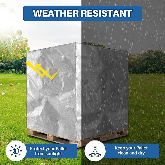48" x 60" x 48" Heavy Duty Pallet Covers Outdoor PE Waterproof Pallet Cover Silver Tarp Waterproof for Construction Outdoor Storage (2 Pcs)