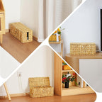 efluky Hand-Woven Cable Management Box with Lid, Water Hyacinth Cord Organizer Box to USB Wire, Power Strip & Charger, 2 Open Slots Cable Box for TV Table, Office Desk & Floor, Natural