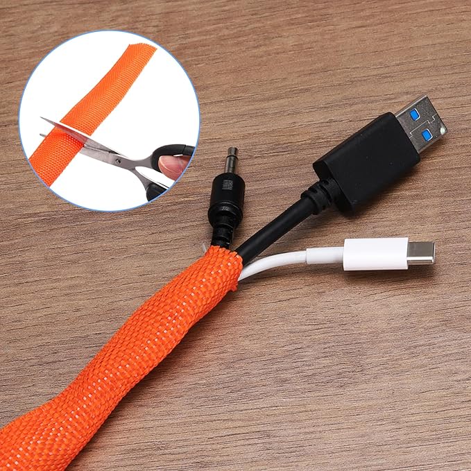 MECCANIXITY Braided Cable Sleeves Heat Shrinkable Fabric Sleeving, 5/16" 33ft Orange 2:1 Ratio Heat Shrinkable Cord Protector for Harness Cable, Network Cable Protection, Cable Management