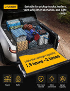 Cargo Net for Pickup Truck Bed - Stretchable 4'x4' to 7'x7', High Elastic Fine Mesh 1''x1'' with 8 Metal Carabiners - Ideal for ATV, SUV, UTV, Truck and Boat Use (Single Layer)