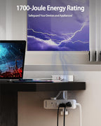Dual Layer Desk Clamp Power Strip（White）, Desktop Edge Mount Charging Station with 13 Outlets 4 USB Ports (2 USB C), Under Desk Surge Protector(1700 Joules), 10 Ft Extension Cord for Office