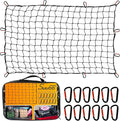 Heavy Duty Cargo Net for Pickup Truck Bed - 4' x 6' Stretches to 12' x 18' - Sturdy Latex Bungee Net Mesh - with 12 Metal Carabiners - Truck Bed Accessories for Dodge RAM, Ford, Chevy, Toyota