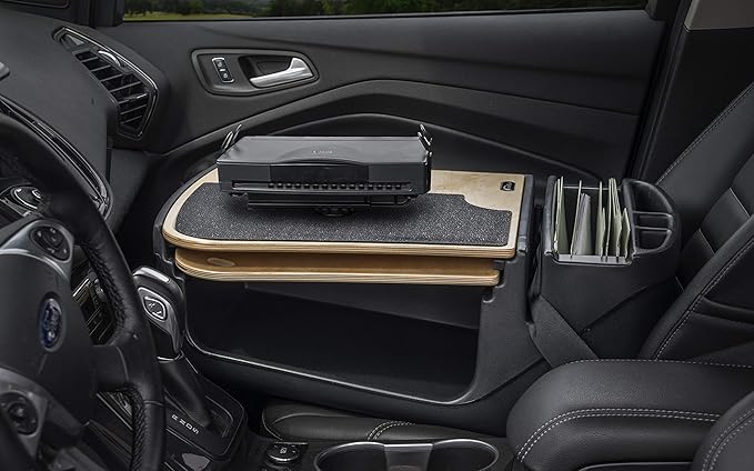 AutoExec GripMaster Car Desk for Your Vehicle Workstation and Mobile Office, Natural with Printer Stand