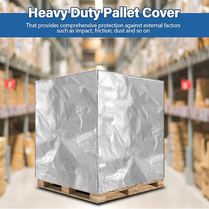 48" x 60" x 48" Heavy Duty Pallet Covers Outdoor PE Waterproof Pallet Cover Silver Tarp Waterproof for Construction Outdoor Storage(1 Pcs)
