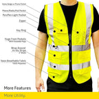 PeerBasics Safety Vest 10 Pack, Yellow, ANSI Class 2, Reflective, For Men Women Unisex, With Pockets Zipper, Breathable Mesh (Medium)