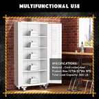 Greenvelly 72" Metal Storage Cabinet with Wheel and Pegboard, Lockable White Metal Garage Cabinets with 2 Doors and 4 Adjustable Shelves, Rolling Steel Tool Cabinet for Garage, Home Office, School
