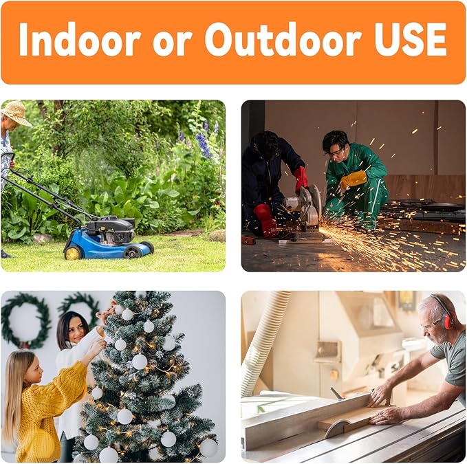 EP 8 Ft 12 Gauge Heavy Duty Extension Cord, 15A 125V 1875W, 3 Outlet Indoor/Outdoor Power Cord with Lighted End, 12/3 SJTW Weatherproof Black, UL Listed