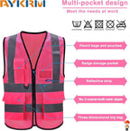 A-SAFETY XSmall Pink High Visibility Mesh Safety Reflective Vest with Pockets and Zipper XS Hi Viz Work Vest for Men Women (Pink Mesh XS)