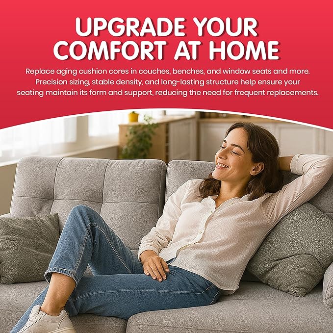FOAMYFOAM 6Pack High Density 1 inch Thick, 24 inch Wide, 72 inch Long Upholstery Foam, Cushion Replacement