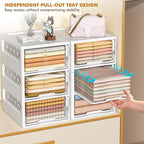 3 Pack Stackable Closet Storage Basket - Stackable Storage Bins, Multifunctional & Foldable Closet Organizer Divided, Wardrobe Cupboard Space-Saving Clothes Storage Hat Organizer, White