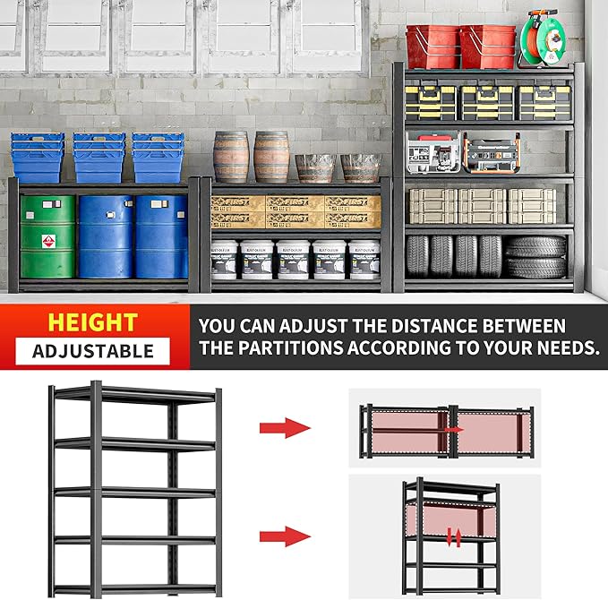 Storage Shelves Garage Shelving Heavy Duty - 72''H Garage Shelves Adjustable 5 Tier Metal Shelving Unit Storage Rack Shelving Industrial Utility Shelf 16" D x36 W x78 H（2 Pieces）
