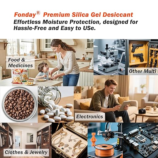 20g x 50 packs Fonday Rechargeable Silica Gel Desiccant Packets Food Grade Fast Reactivate Desiccant Bags Moisture Indicating Orange to Green