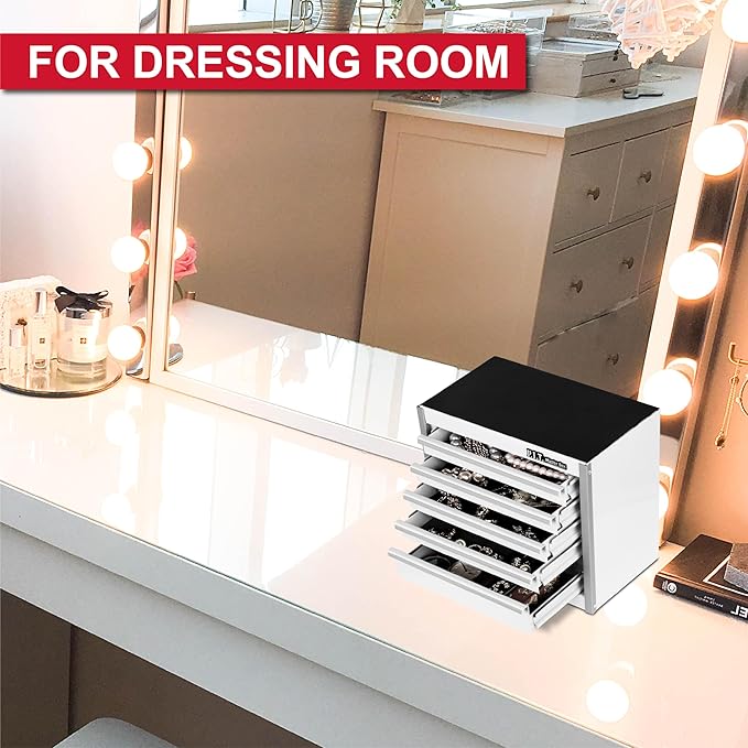 P.I.T. Mini White Tool Box, Portable 5-Drawer Micro Roll Cab Steel Stackable Tool Box with Liner, White Small Tool Case for Tools Storage and Organizers, Home DIY