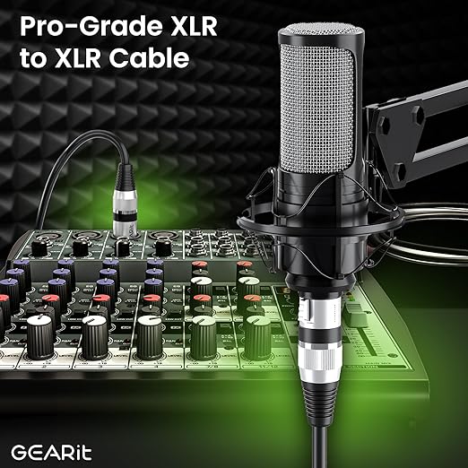 GEARit XLR Male to Female Microphone Cable (1 Feet, 2 Pack) 3-Pin Balanced Shielded Mixer, Recording Studio, Podcast - Black