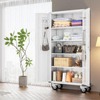 INTERGREAT Rolling Metal Cabinet with Wheels, 75" H Rolling Metal Cabinets with Pegboard, 18" D x 36" W Large Capacity Pulley Cabinet with Adjustable Shelves for Home Office, School, Garage(White)