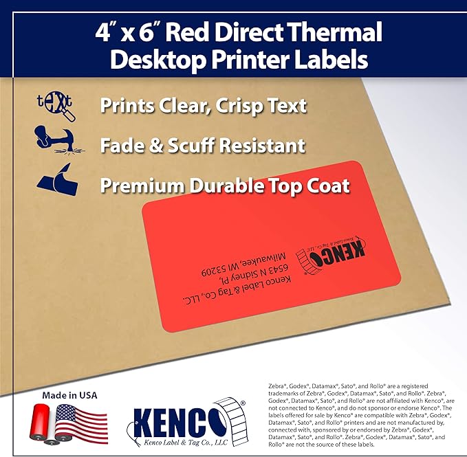 4" X 6" Direct Thermal Perforated Stickers Labels for Shipping Labels, Inventory, and Color Coding - Compatible with Zebra, Rollo, Godex and More (Red, Pallet)