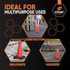 Retractable Barrier for Safety Traffic Cones - 2" OD - Large Yellow and Black Bar Barricade - for Road Construction, Parking, Warning, Temporary Security Divider (6, Yellow & Black, 72" x 120")