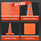 RoadHero 28 Inch 8 Pack Collapsible Traffic Cones, Multi Purpose Pop-up Orange Cones with Reflective Collar for Road Safety, Parking Cones for Sports, Driving Training