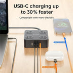 Flat Plug Power Strip with USB C, 6.5FT Flat Extension Cord - 8 AC Outlets and 4 USB(1 USB C), Power Strip with Surge Protector, Wall Mount Charging Station Office Home (Black, 15 FT)