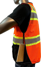 C Vest for Mens Safety Vest With Zipper and Utility Pockets Premium Black Series Surveyors Vest (Large, Orange/Black)