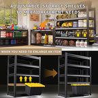 72" H Garage Shelving Heavy Duty Storage Shelves Adjustable Garage Shelves 5 Tier Metal Shelving Unit Utility Rack Shelf for Storage Kitchen Warehouse Pantry, Black (72 "H x 35.4 "W x 15.7" D)