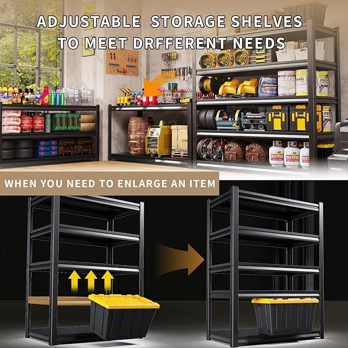 2 Pack Garage Shelving Heavy Duty Storage Shelves 3000LBS Adjustable Garage Shelves 5 Tier Metal Shelving Unit Utility Rack Shelf for Storage Kitchen Warehouse Pantry, 72 "H x 45.7 "W x 19.7" D
