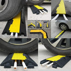 Reliancer 3 Pack Dual Channel Rubber Cable Protector Ramp 2 Channel Traffic Speed Bump 11000lbs Capacity Heavy Duty Driveway Hose Cover Ramp Cord Track Protector Wires Concealer w/Flip-Open Top Cover