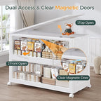 1100QT Extra Large Stackable Storage Bins with Lid, 275Gal Collapsible Closet Organizer Box with Wheels, Folding Plastic Storage Cabinet with Doors for Home Kitchen Office Dorm, 5Pack White