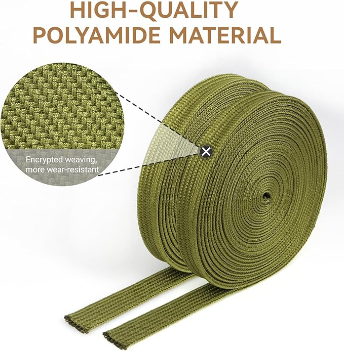 Polyamide Cable Sleeve, 10ft Flexible Expandable Braided Sleeving, Cable Management Sleeve for TV Computer Office Home Entertainment (Green, 1/2")