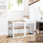 Dog Fence Indoor - 6-Panel Freestanding Dog Gate for Doorways,Hallways, House or Stairs -120x24-Inch Retractable Foldable Expandable Wood Pet by SFJC (White)
