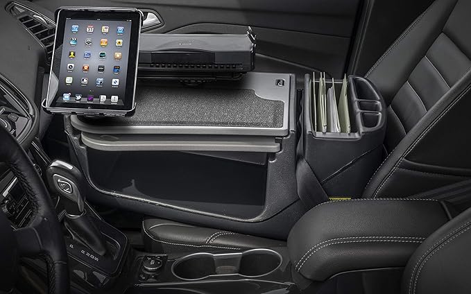 AutoExec AE-GMCD-PI-TAB-PS-GT GripMaster Car Desk for Your Vehicle Workstation and Mobile Office, Grey with 400 watt Power Inverter, Tablet Mount and Printer Stand