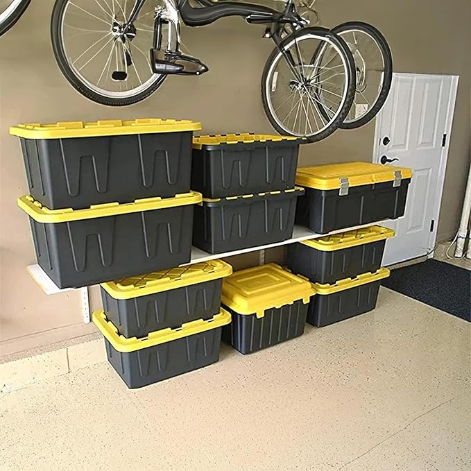 HOMZ 2-Pack Durabilt Tote, Heavy Duty Plastic Storage Bins with Lids, 34 Gallon, Black/Yellow - Stackable Organizing Containers for Home, Garage, and Office