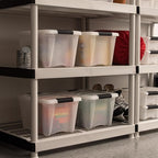 IRIS USA 19 Qt Stackable Plastic Storage Bins with Lids, 6 Pack - BPA-Free, Made in USA - Discreet Organizing Solution, Latches, Durable Nestable Containers, Secure Pull Handle - Pearl