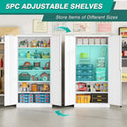 Wide & Deep Metal Storage Cabinet with 2 Doors and 5 Adjustable Shelves,White Locking Metal Cabinet,Large Garage Storage Cabinets,Lockable Tall Pantry Cabinets for Home,Office,Garage,Shop 72x36x18