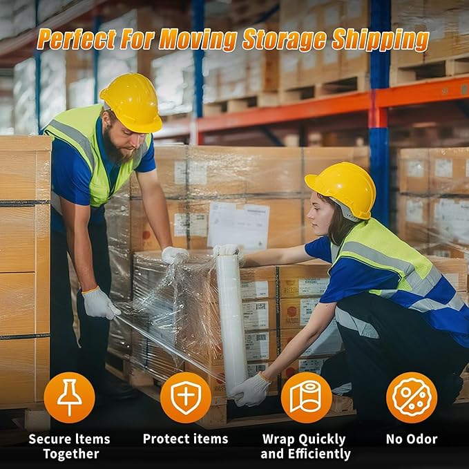 18 inch Stretch Film Shrink Wrap for Moving Supplies, 4 Pack Industrial Strength Stretch Plastic Wrap Roll for Pallet Wrapping Shipping Moving Boxes Storage Furniture,1000ft, Clear