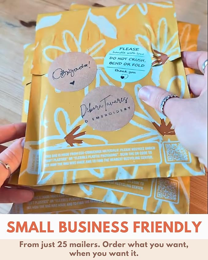 Poly Mailers 6x9-25 Pack Biodegradable Shipping Bags for Stationery and Small Accessories - Impack Self-Seal Waterproof Thick Mailing Envelope for Small Items - Golden Pencil Floral