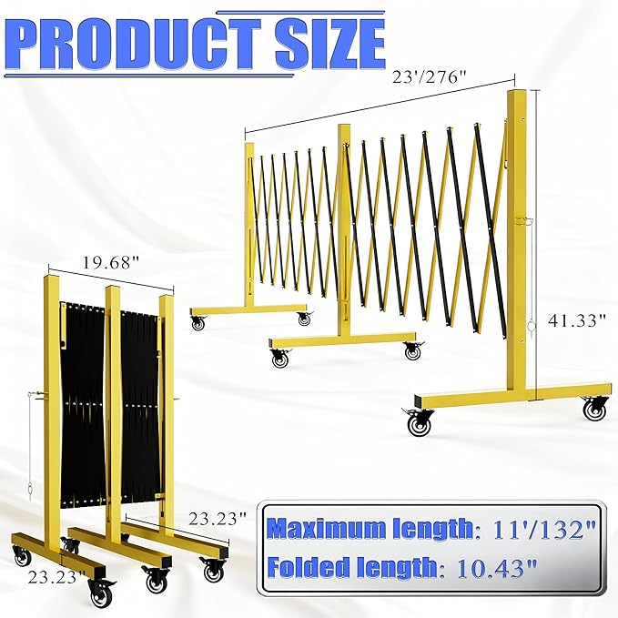 Industrial Expandable Barricade,Folding Security Gate Safety Barricade with Casters,Mobile Barrier Gate Outdoor,Adjustable Traffic Fence for Road Construction, Traffic Control,Pool (23FT-2PCS)