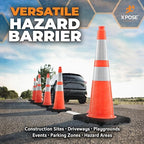 Xpose Safety 28 Inch Orange Slim Line Traffic Cones with 6" & 4" Collars, 6 Pack Multipurpose PVC Plastic Safety Cone for Parking, Soccer, Caution, Kids and Construction - DOT Approved