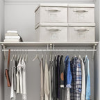 Large 17''x12'' Quart Collapsible Stackable Storage Bins with Lids, 6 Packs Off White Fabric Closet Boxes with Lids, Storage Cube Baskets Container Organizers for Bedroom Office(17''x12.2x''8'')