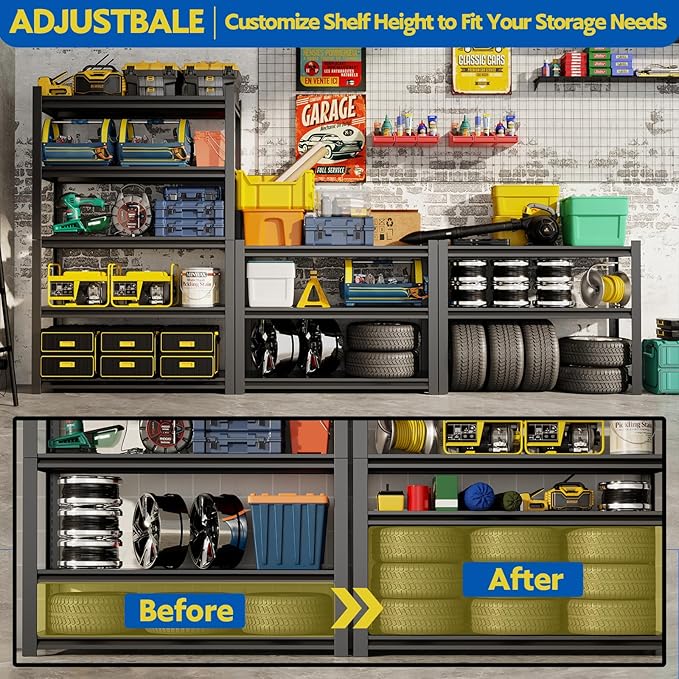 72''H Garage Shelving Heavy Duty,2500LBS Storage Shelves,5-Tier Adjustable Metal Shelve Storage Shelf Rack, Industrial Shelving Unit for Garage,Warehouse, Basement (35" W x 15.7" D x 72" H) 2PC