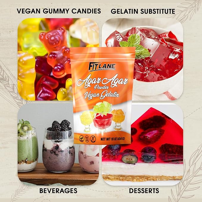Agar Agar Powder 8oz - Vegan Gelatin Ingredient Unflavored - For Use in Baking, Vegetarian Jello, DIY Petri Dishes, as a Thickener and Gummy Candy Mixes – Nutrient Rich - by Fit Lane Nutrition