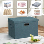 Large 17" 36 Quart Collapsible Stackable Storage Bins with Lids, 3 Packs Blue-Green Linen Fabric Closet Boxes with Lids, Storage Cube Baskets Container Organizers for Bedroom (17x12x11)