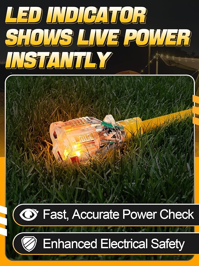 Lighted End Heavy Duty Outdoor Extension Cord Waterproof -16AWG, 3 Prong, 15A, 1875W, Flexible Yellow Power Extension Cord for Outsides, 25ft