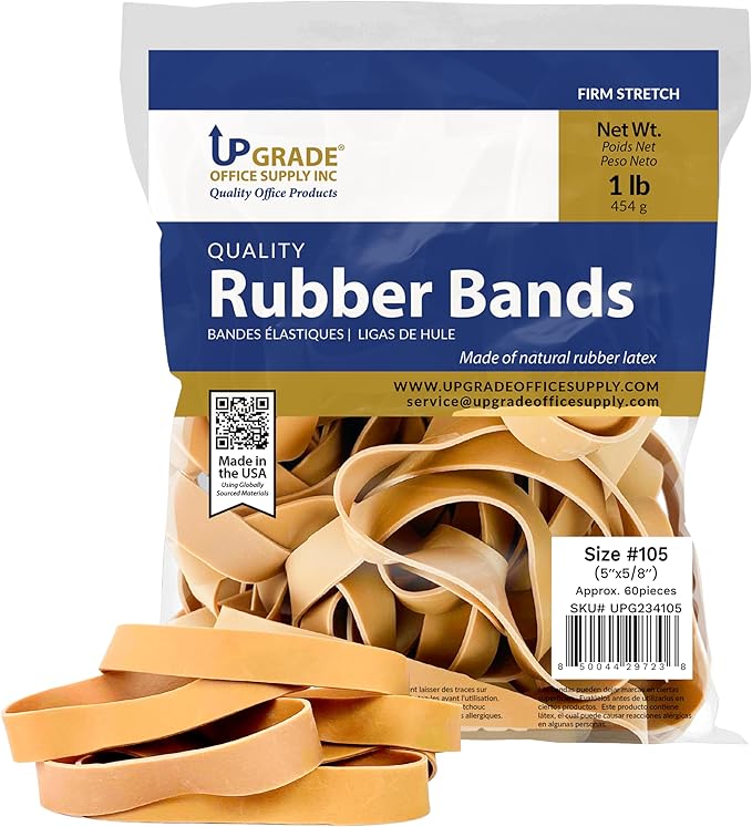 Upgrade UPG234105 Large Rubber Bands, Size 105, Thick Wide, 60 Count, 1 lb Bag, USA