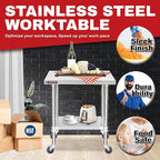 DuraSteel 24x30 NSF Stainless Steel Cart Work Table - Heavy Duty Rolling Food Prep Table Countertop Island - Metal Utility Cart on Wheels Caster, Grill Stand Storage Outdoor Kitchen Tables Bar Top