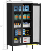 73 '' Metal Garage Storage Cabinet, 2 Doors and 4 Adjustable Shelves, mesh Door Design, can be Used to Store Tools, consumables, Books, etc., for Office, Home, Garage, Gym, School (Black)