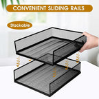 Magazine File Holder, 2 Pack Desk Organizer and Accessories, Metal Paper Tray Office Document Organizer Wire Mesh Letter Trays Stackable Desk File Storage Basket, Black