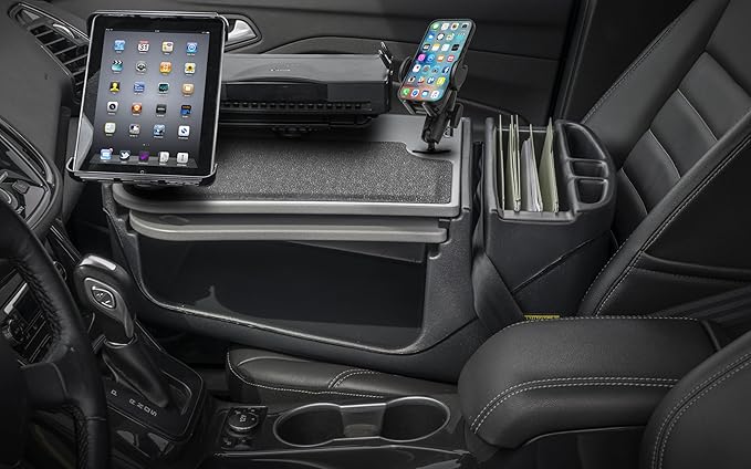 AutoExec AE-GMCD-PI-PS-PM-TAB-GT GripMaster Car Desk for Your Vehicle Workstation and Mobile Office, Grey with 400 watt Power Inverter, Printer Stand, Phone Mount and Tablet Mount