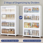 120GAL Storage Bins with Lid and Wheels, Stackable Closet Organizers and Storage Drawer, Collapsible Storages Box with Dividers, Foldable Plastic Cabinet for Room, Kitchen, 3 Pack White